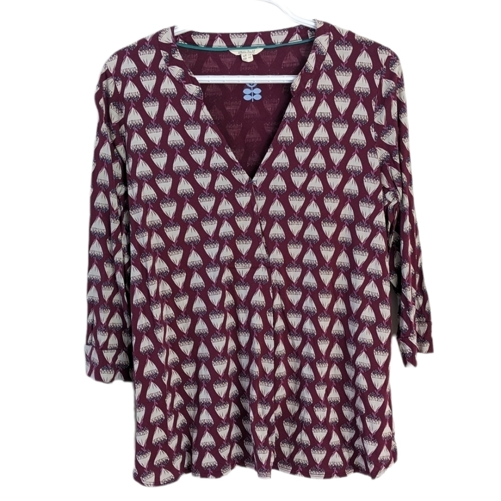White stuff floral print blouse top burgundy red shirt size 12 @u